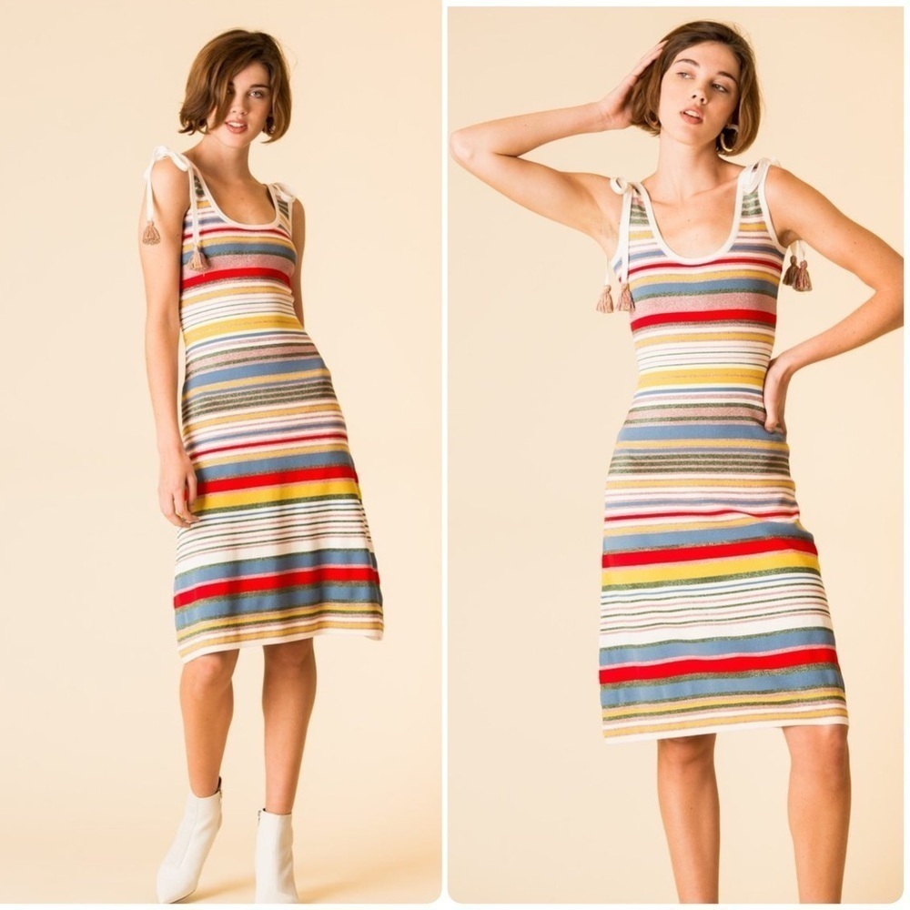 VERONICA BEARD Dulce Striped Knit Dress with Tassels Sz Large✨ - Picture 3 of 16